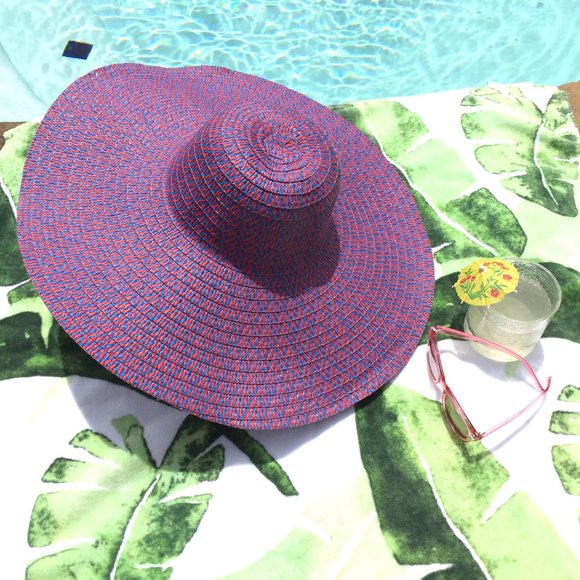 Accessories - Large Brim floppy straw Sun Hat Red & Blue ~ NEW